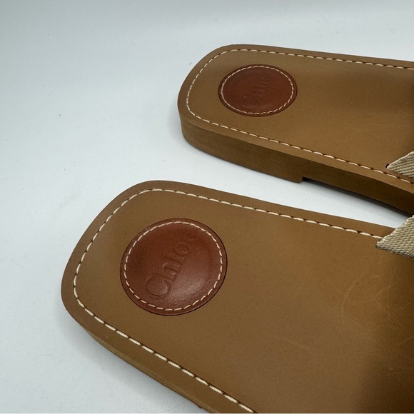 Chloe Woody Logo Flat Slide Sandals White Size 8 - Picture 5 of 13